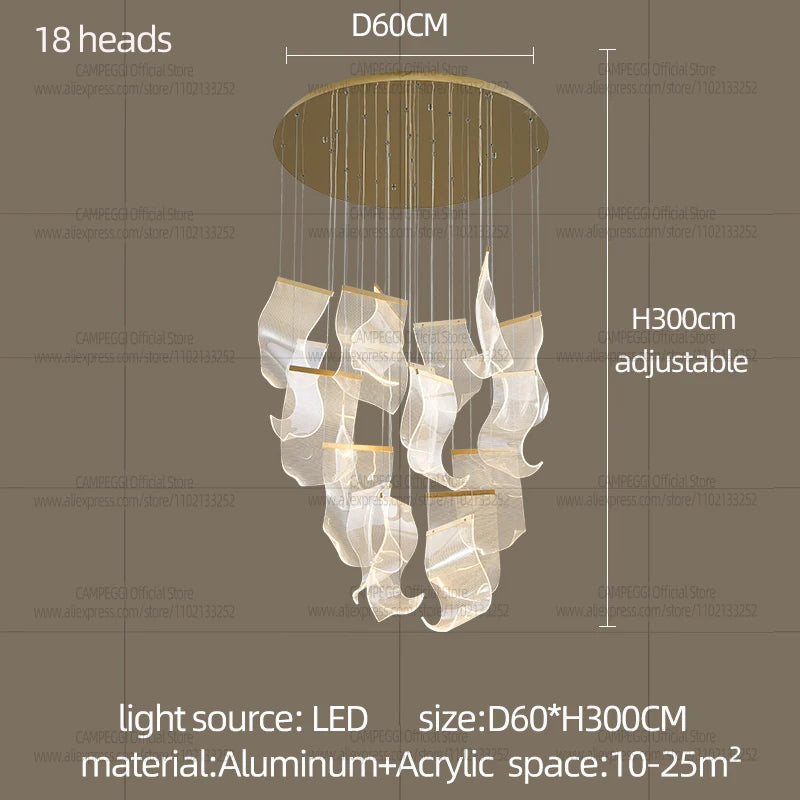 Modern LED Chandelier Aluminum Acrylic Pendant Light for Living Room