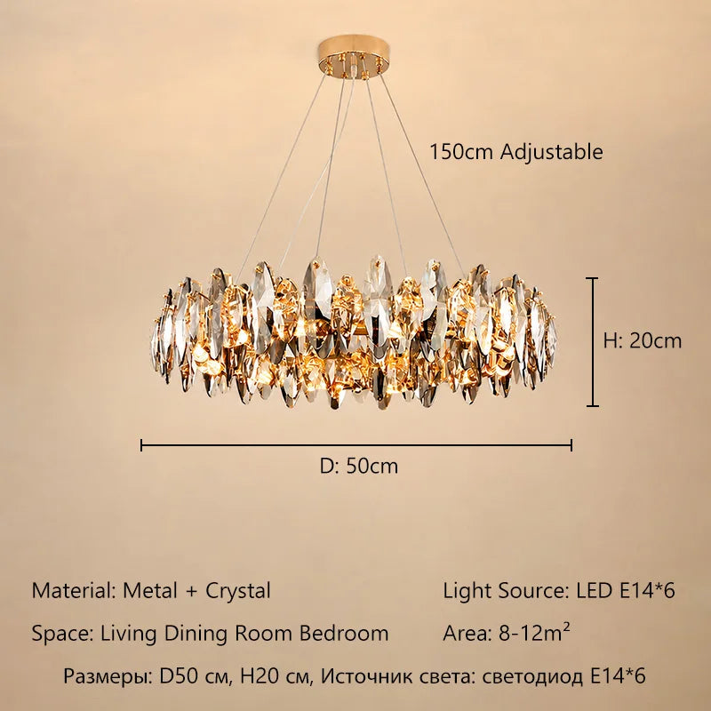 Modern Luxury Crystal Chandelier LED Pendant Light Living Room Dining Room