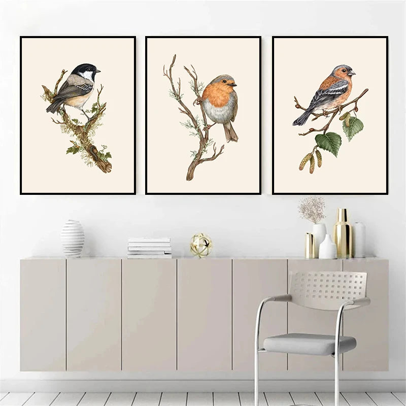 Retro Animal Garden Birds Canvas Painting Poster for Home Decor