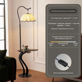 Mid Century Fabric Shade LED Shelf Floor Lamp Living Room