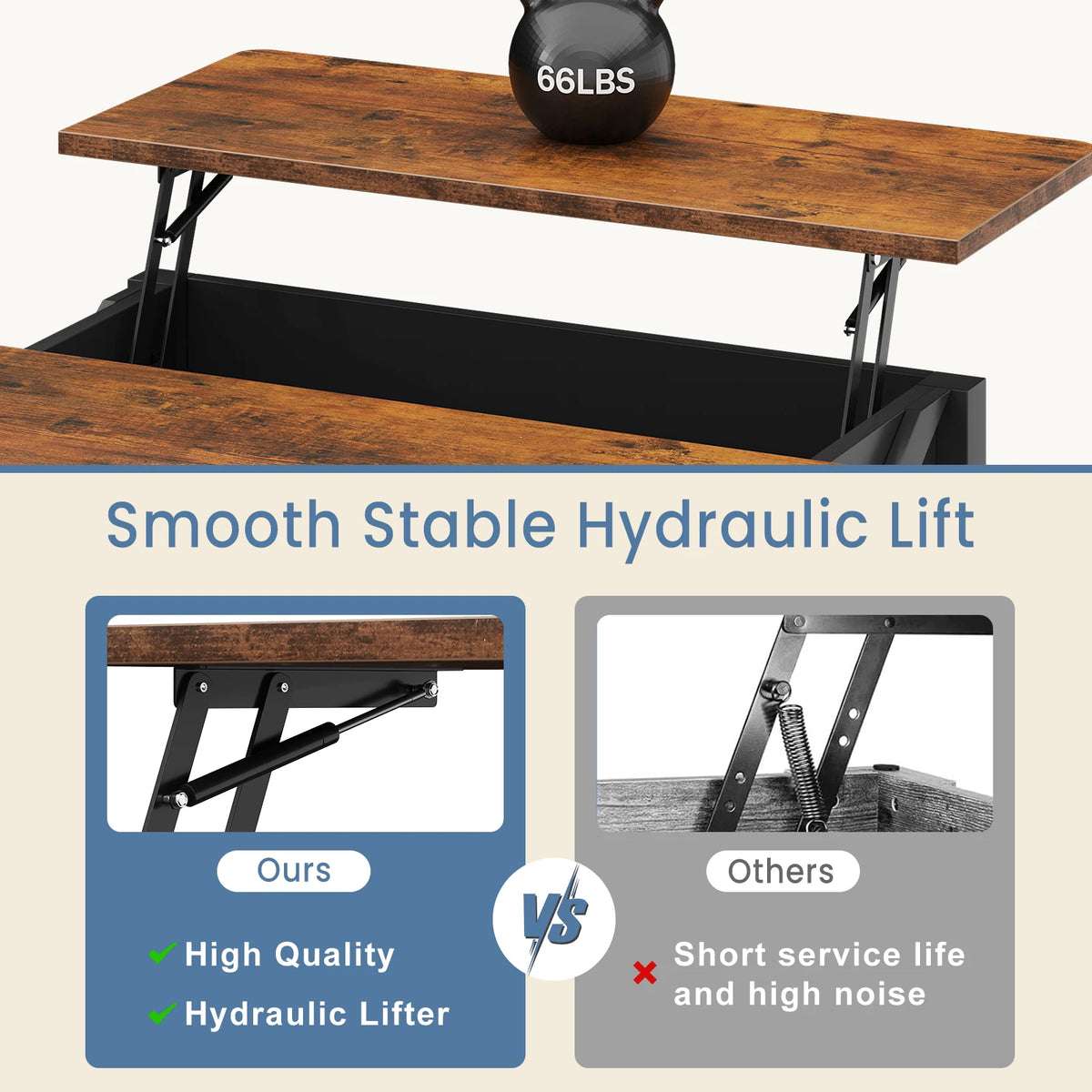 31.5 in Wood Lift Top Coffee Table Square Living Room Adjustable Storage Shelf