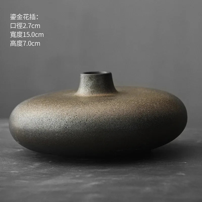 Japanese Style Terracotta Flower Vase Tabletop Ornament for Home Decor