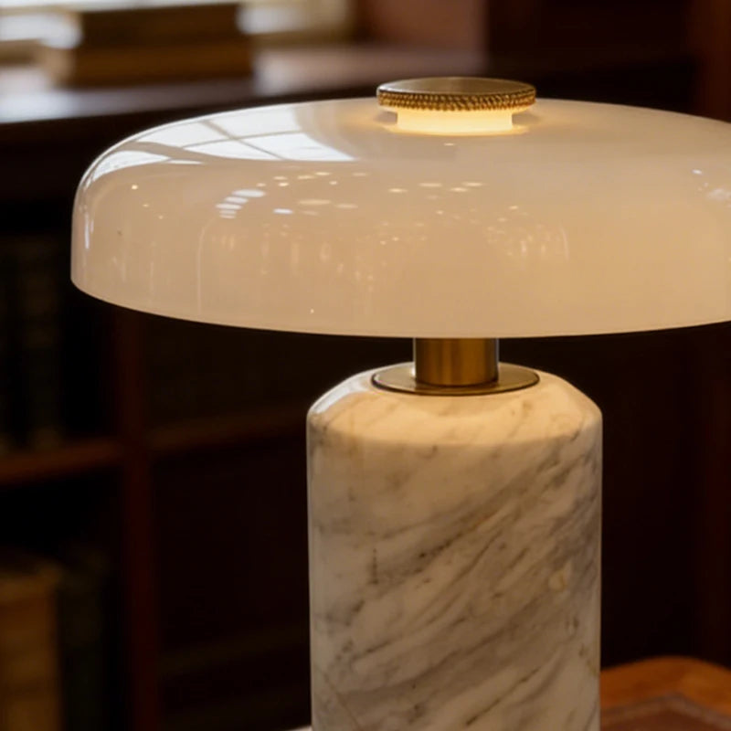 Natural White Marble Table Lamp USB Charge Glass Shade