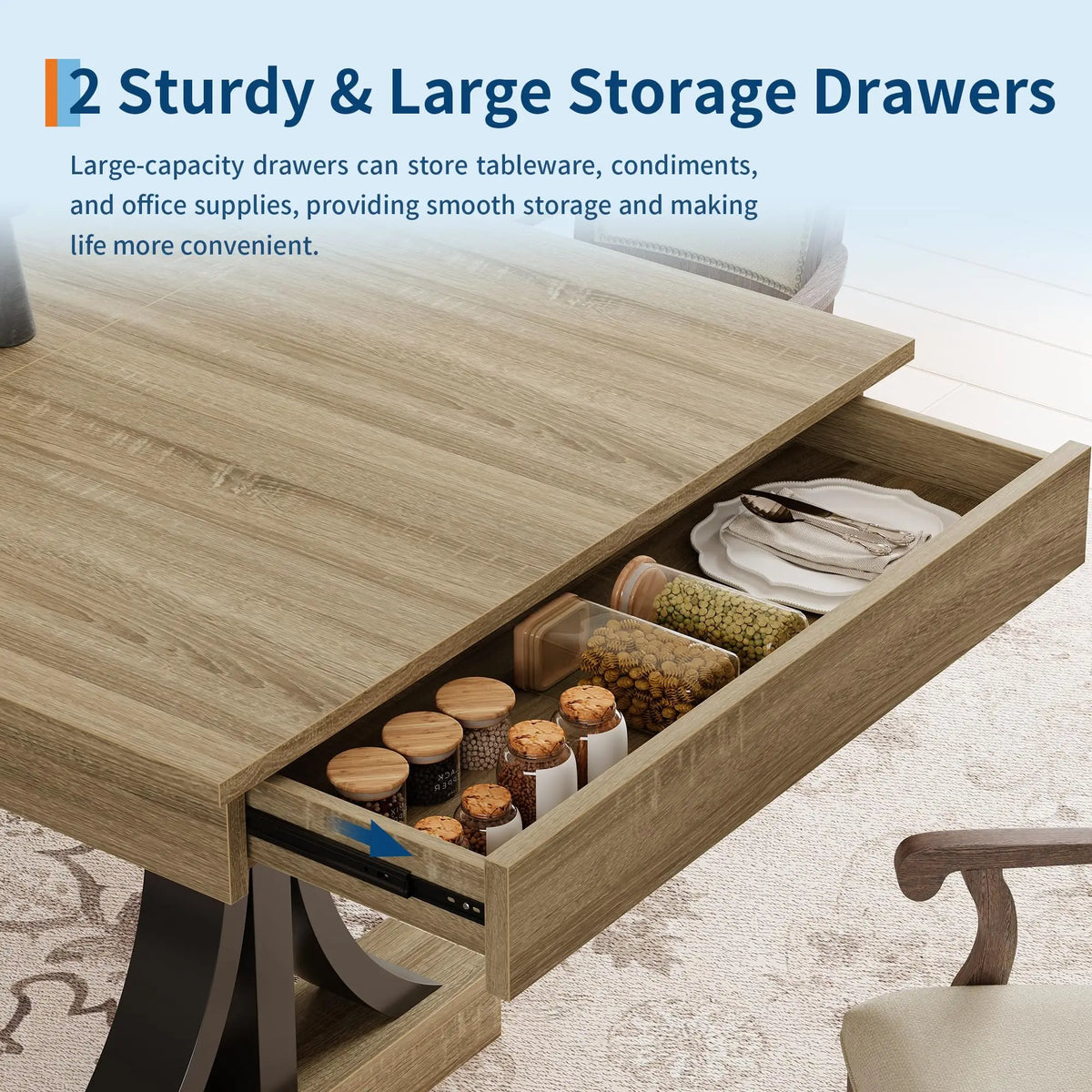 180.3cm Dining Table with 2 Drawers Industrial Rectangular Kitchen Table