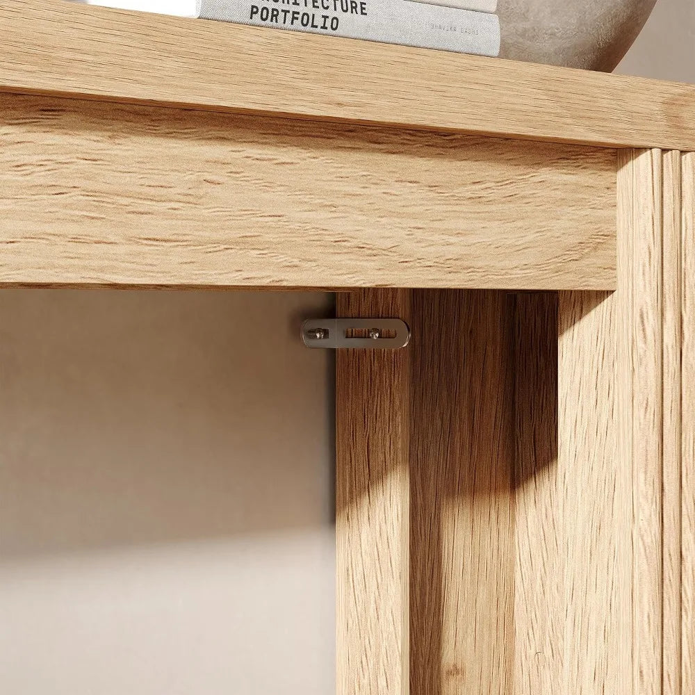 180 cm Fluted Wooden Console Table with Storage Rectangular Behind Couch Entryway Furniture