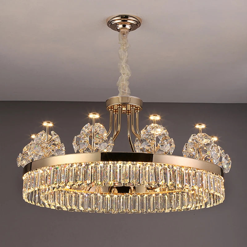 Postmodern Double-Layer Crystal LED Pendant Light for Living Room Villa