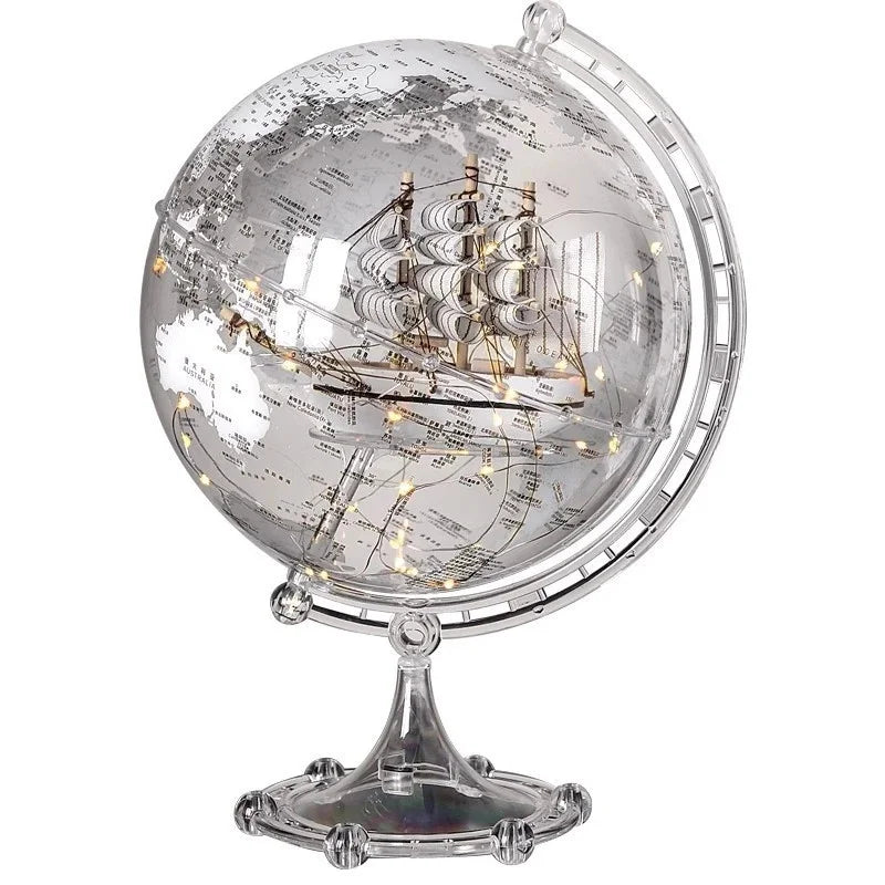 Modern Luxury Metal Globe Sailboat Statue Figurine for Tabletop Decor