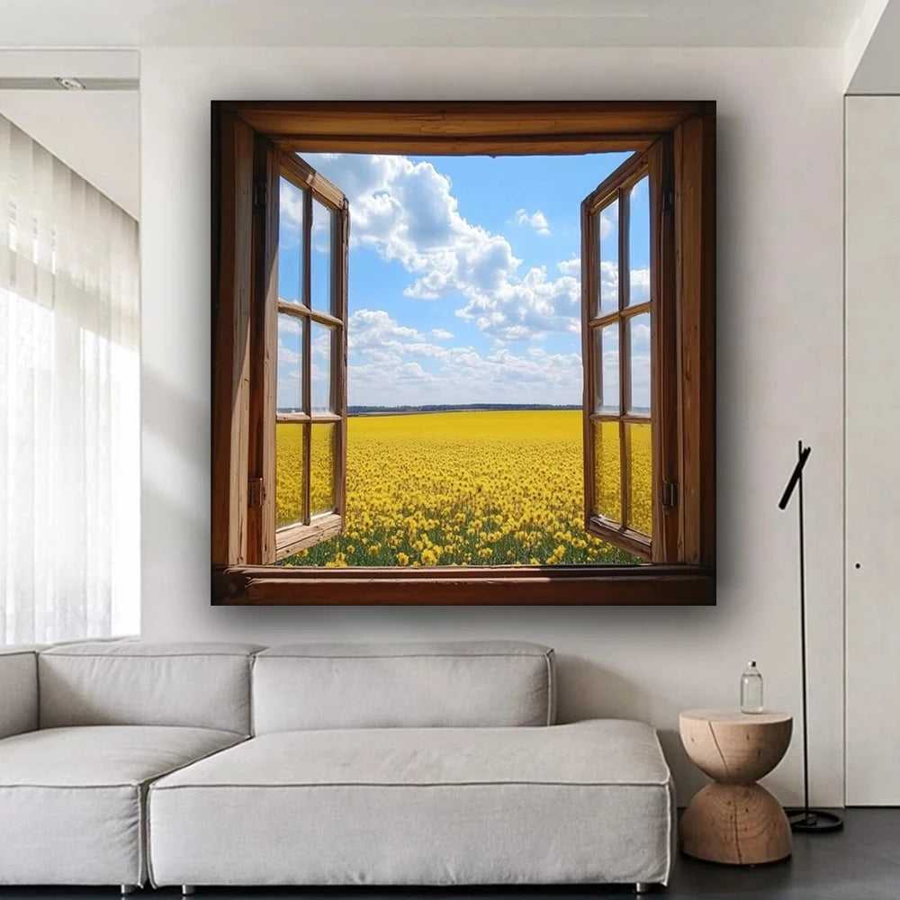 Modern 3D Open Window Landscape Canvas Painting Poster for Home Decor