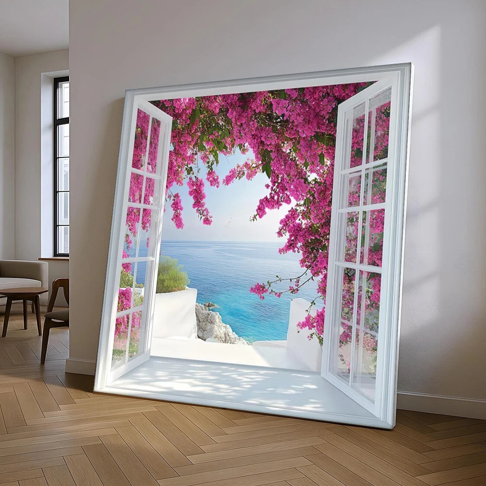 Modern 3D Open Window Landscape Canvas Painting Poster for Home Decor