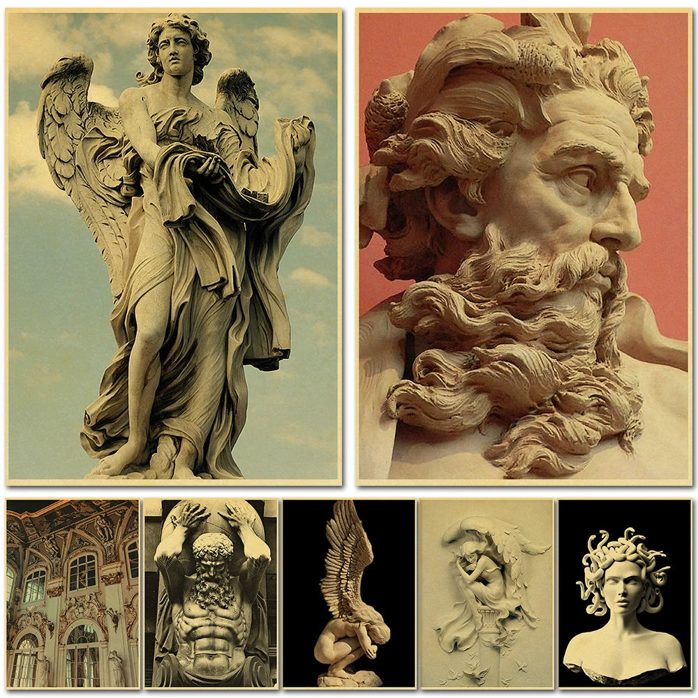 Retro Sculpture Canvas Art Poster Print for Living Room Wall Decor