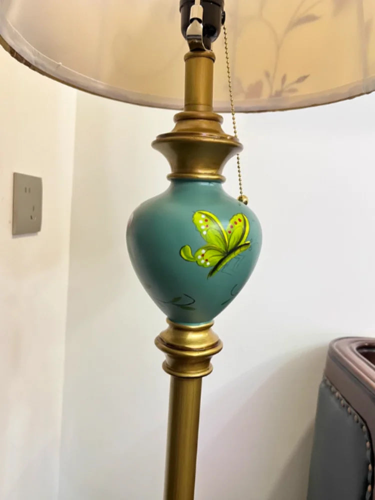 European Luxury Retro Fabric Floor Lamp with Storage Rack LED
