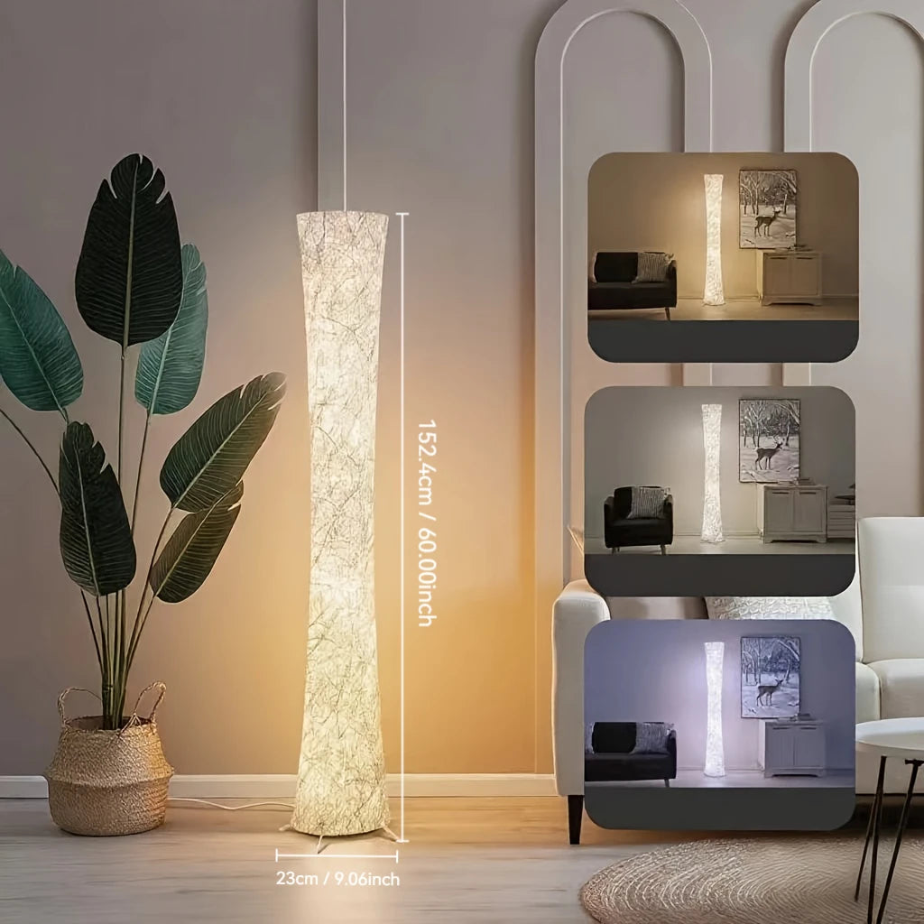 Modern Floor Lamp with Tyvek Paper Shade, 3 Color Temperatures, APP & Remote Control, Timer