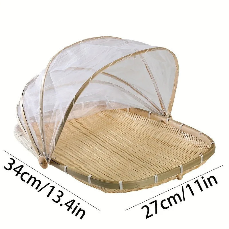 Vintage Handwoven Round Bamboo Mesh Basket Tabletop Ornament for Home Decor