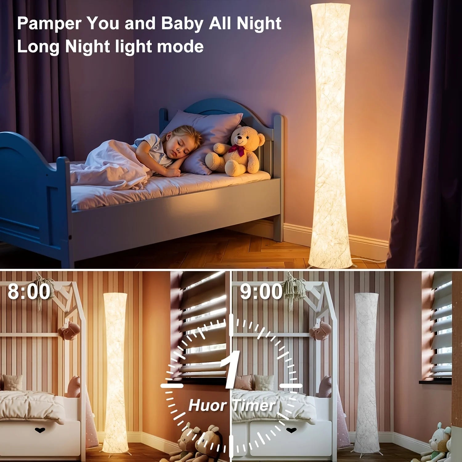 Modern Floor Lamp with Tyvek Paper Shade, 3 Color Temperatures, APP & Remote Control, Timer