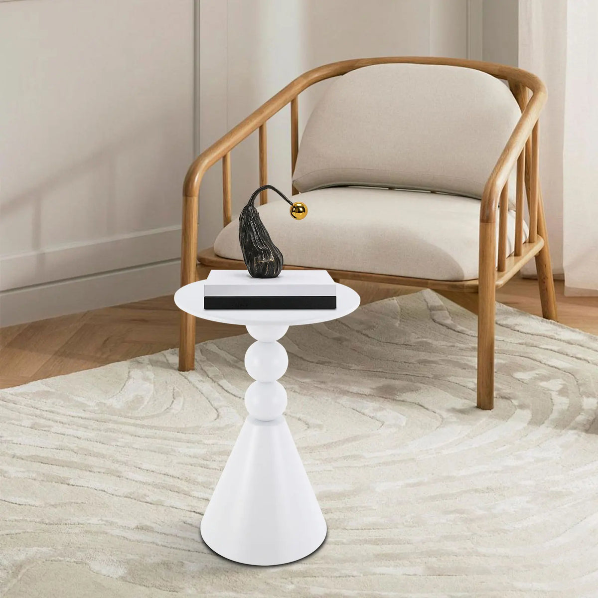 40 cm Round Pedestal Side Table with Hand-Welded Iron Base White