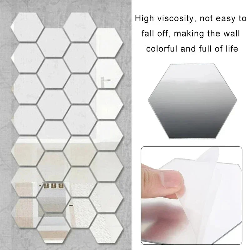Modern Hexagon Acrylic Adhesive Wall Sticker Mirror for Home Decor