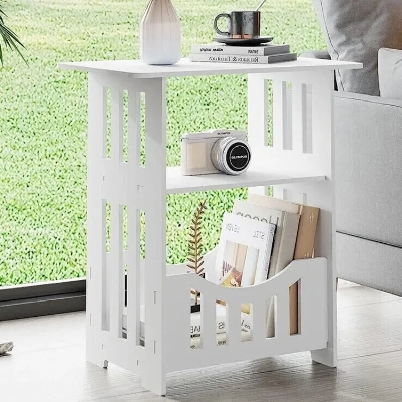 Modern Small Bedside Table with Storage Shelf and Drawer White