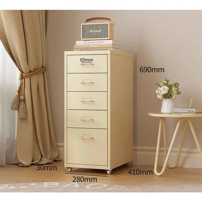 Narrow Metal Drawer Storage Cabinet Bedside Table with Silent Slides