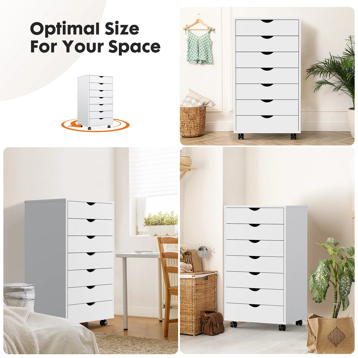 7-Drawer Wooden Mobile Storage Cabinet with Rolling Wheels