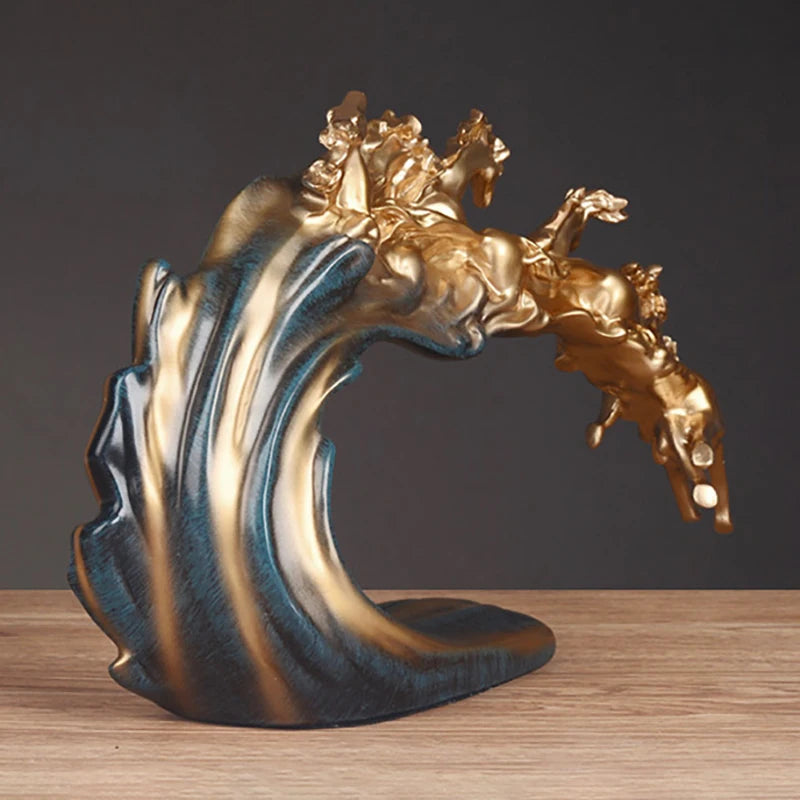 Modern Luxury Running Horses Resin Statue Tabletop Ornament for Home Decor