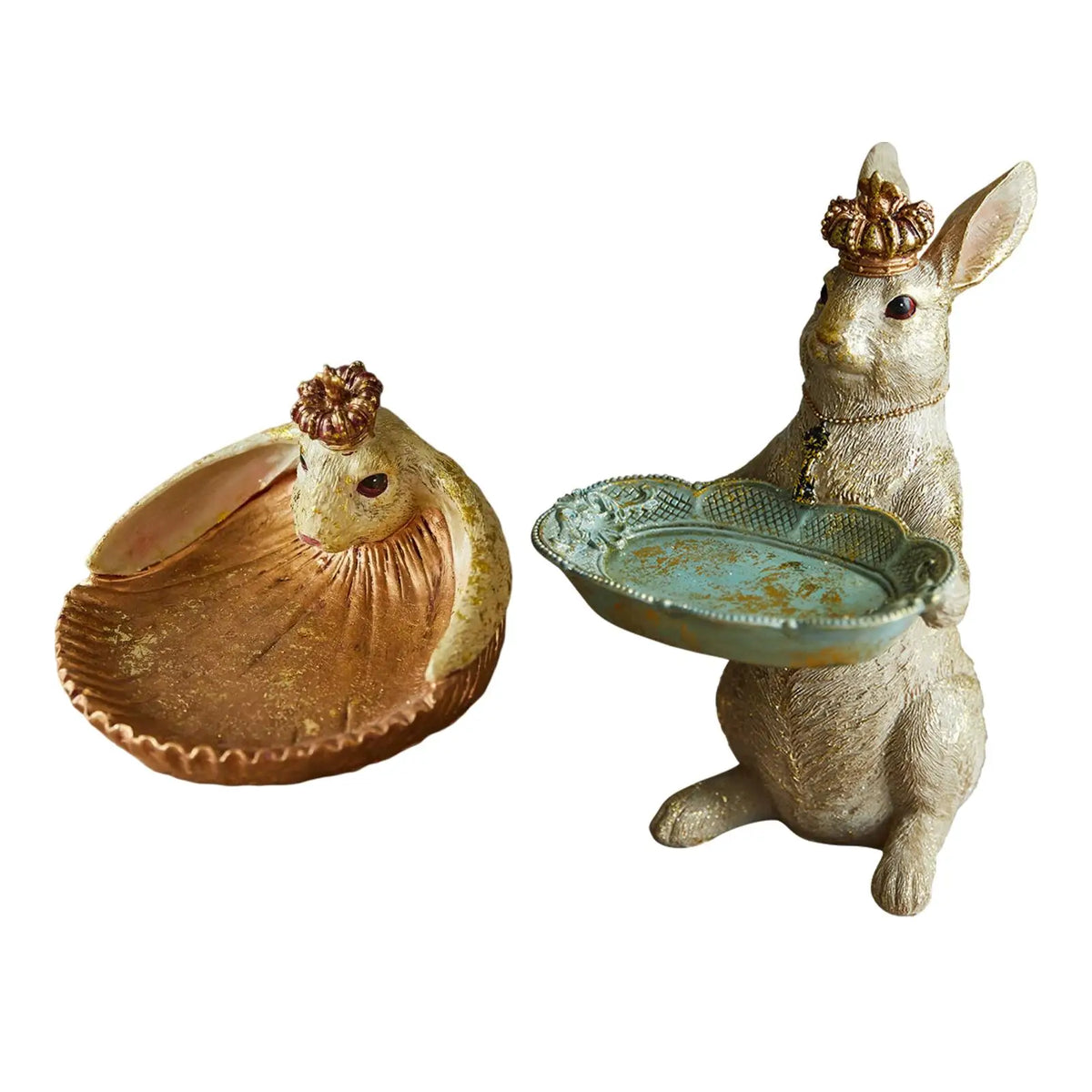 Cute Modern Bunny Resin Figurine Storage Tray Tabletop Ornament for Home Decor