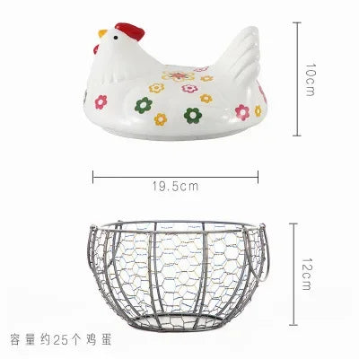 Ceramic Hen Kitchen Garlic Bread Storage Basket Container