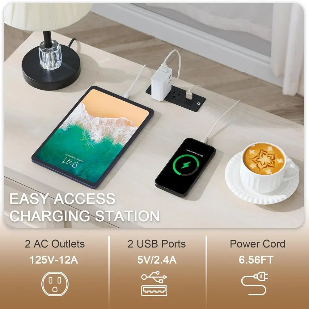 Modern 2-Piece Nightstand Set 3-Drawer Bedside Table with Charging Station