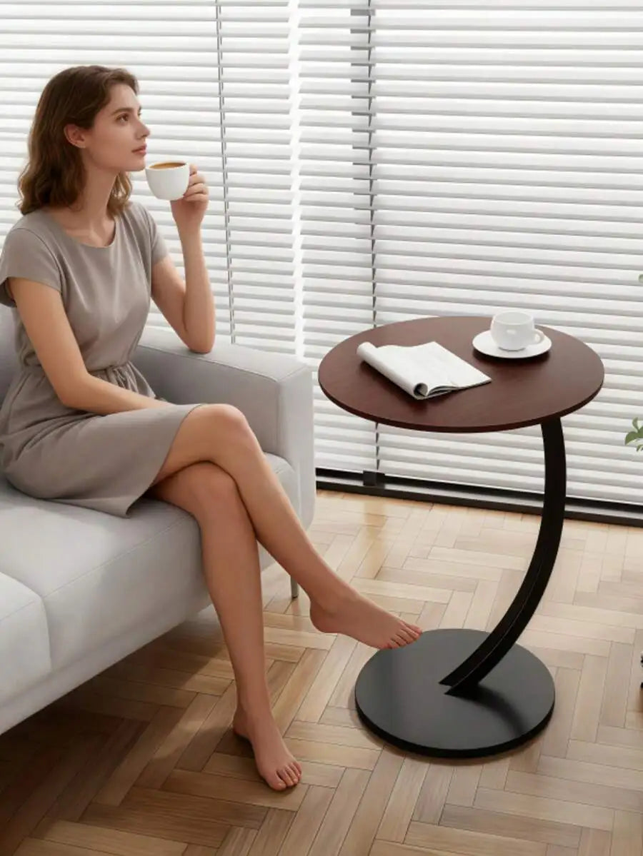 Simple Luxurious Solid Wood Round Coffee Table Modern Double-Layered Sofa Side Table