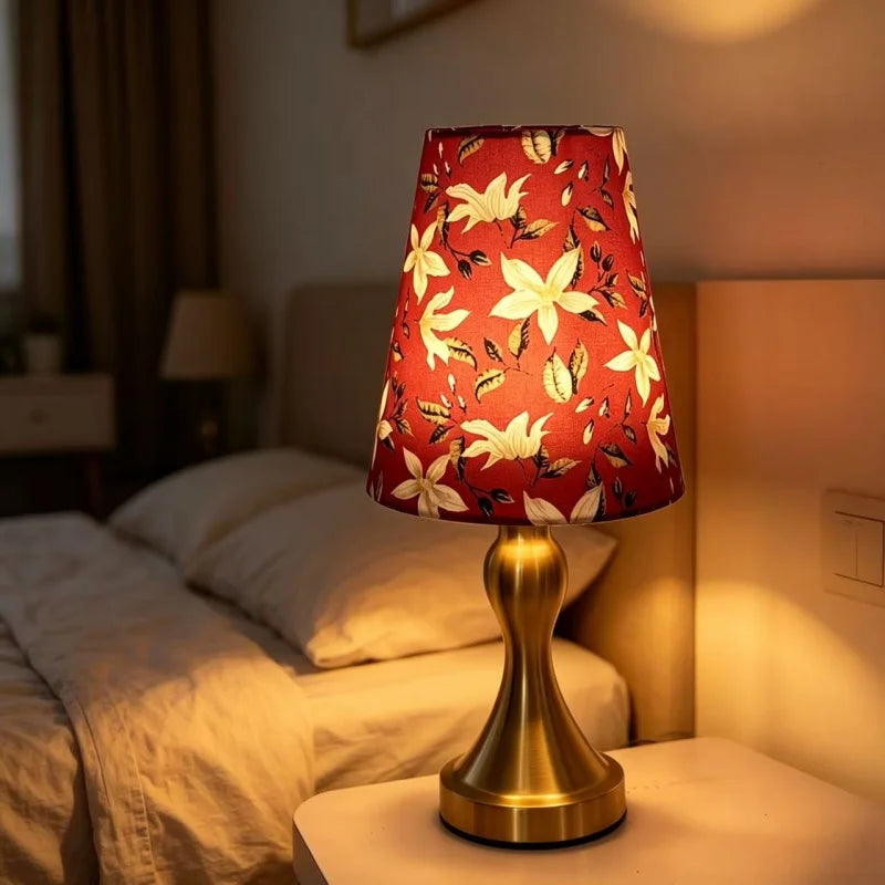 Modern Printed Fabric LED USB Desk Lamp Three Colors for Bedroom Home Office