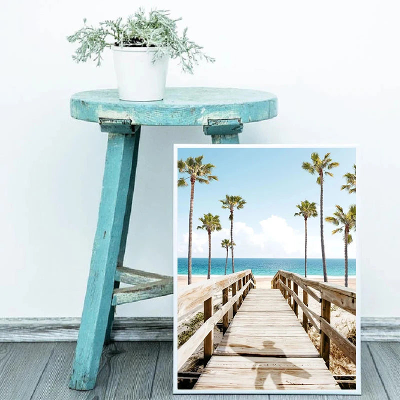 Nordic Summer Beach Surfing Canvas Painting Poster for Home Decor