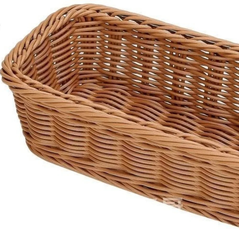 Vintage Rectangle Plastic Imitation Rattan Basket Tabletop Ornament for Home Decor