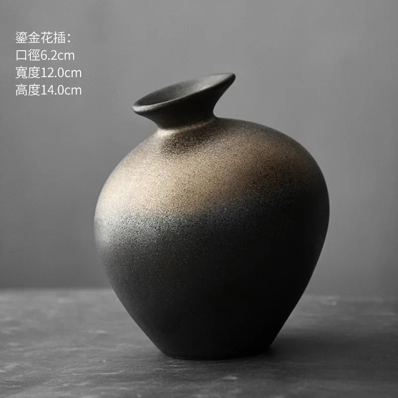 Japanese Style Terracotta Flower Vase Tabletop Ornament for Home Decor