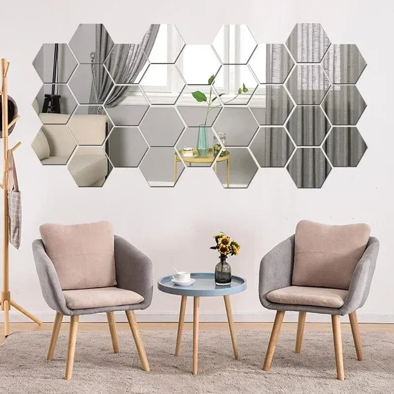 Modern Hexagon Acrylic Adhesive Wall Sticker Mirror for Home Decor