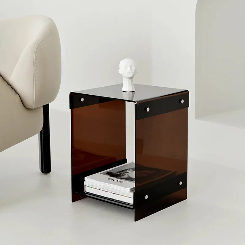 Nordic Acrylic Double-Deck Coffee Table Transparent Side Table with Storage for Living Room Bedroom