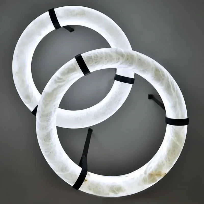 Modern Imitation Marble Resin LED Pendant Light Circular Ring Dining Room Living