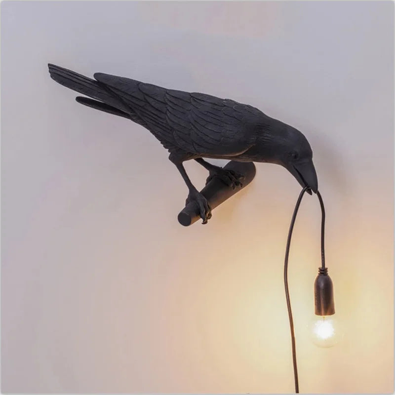 Resin Lucky Bird Crow Wall & Table Lamp Night Light Free Bulb