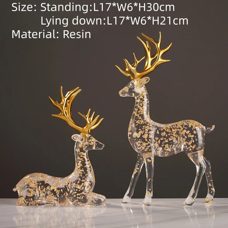 Modern Transparent Gold Foil Elk Sculpture Tabletop Figurine for Home Decor