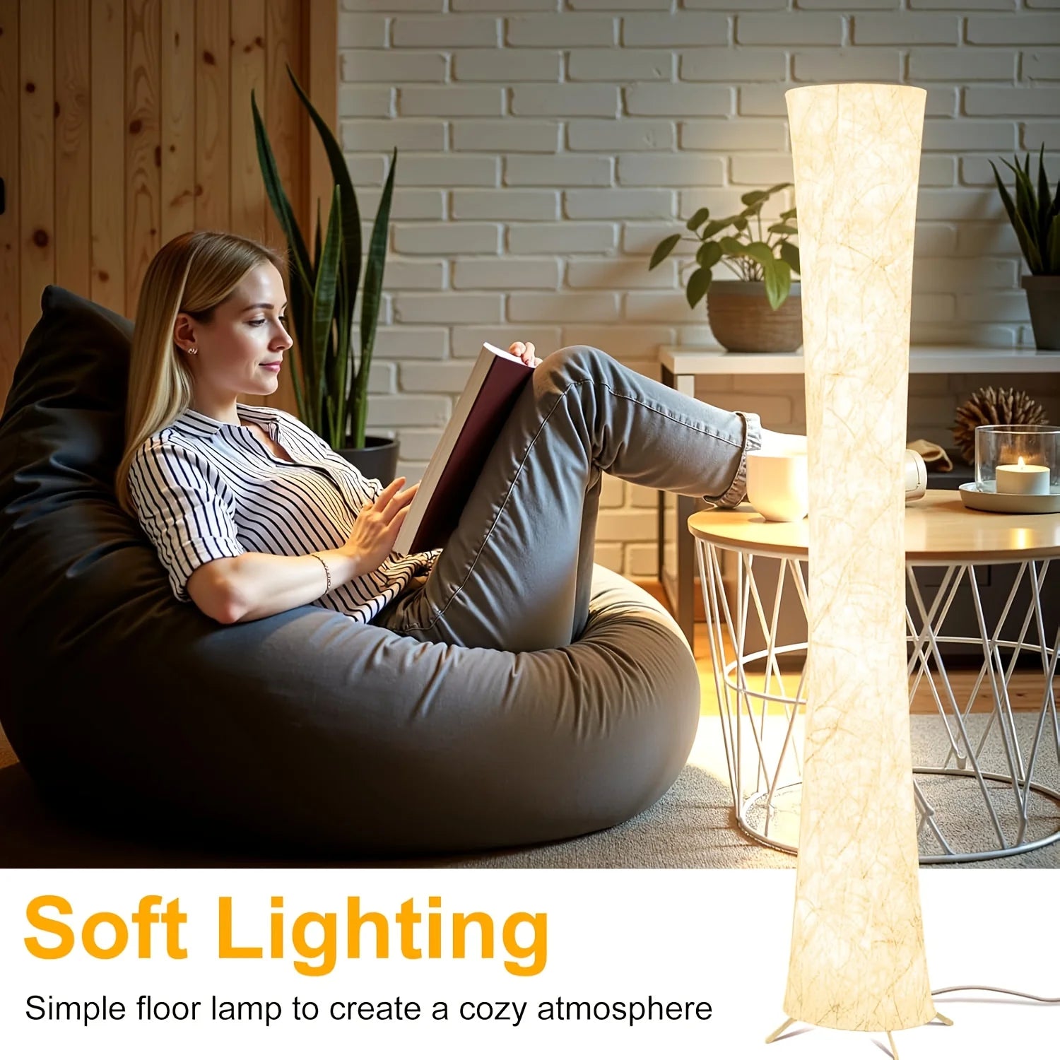 Modern Floor Lamp with Tyvek Paper Shade, 3 Color Temperatures, APP & Remote Control, Timer