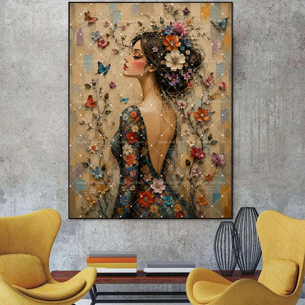 Boho Abstract Floral Woman Canvas Painting Poster for Home Decor