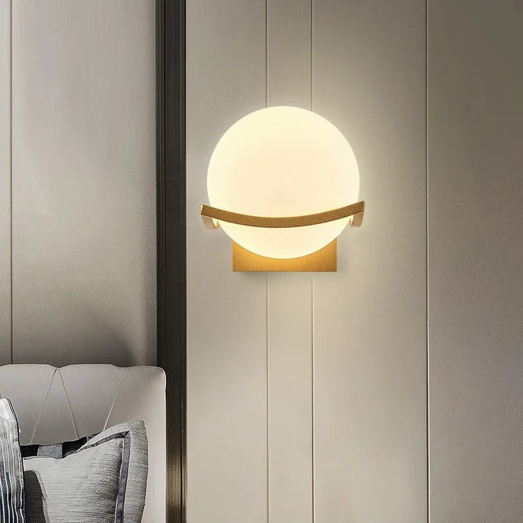 Modern Glass Ball LED Moon Wall Lamp Gold Decoration Light for Bedroom Bedside Hotel Porch
