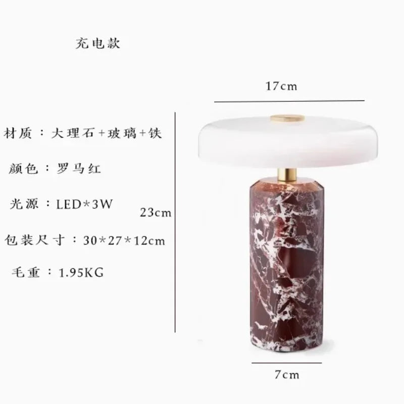 Rechargeable Marble Desk Lamp with Touch Control for Bedroom Study Living Room