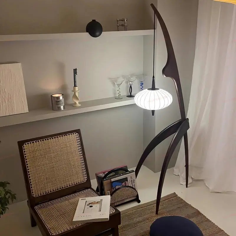 Modern Walnut Wood LED Floor Lamp for Living Room Bedroom