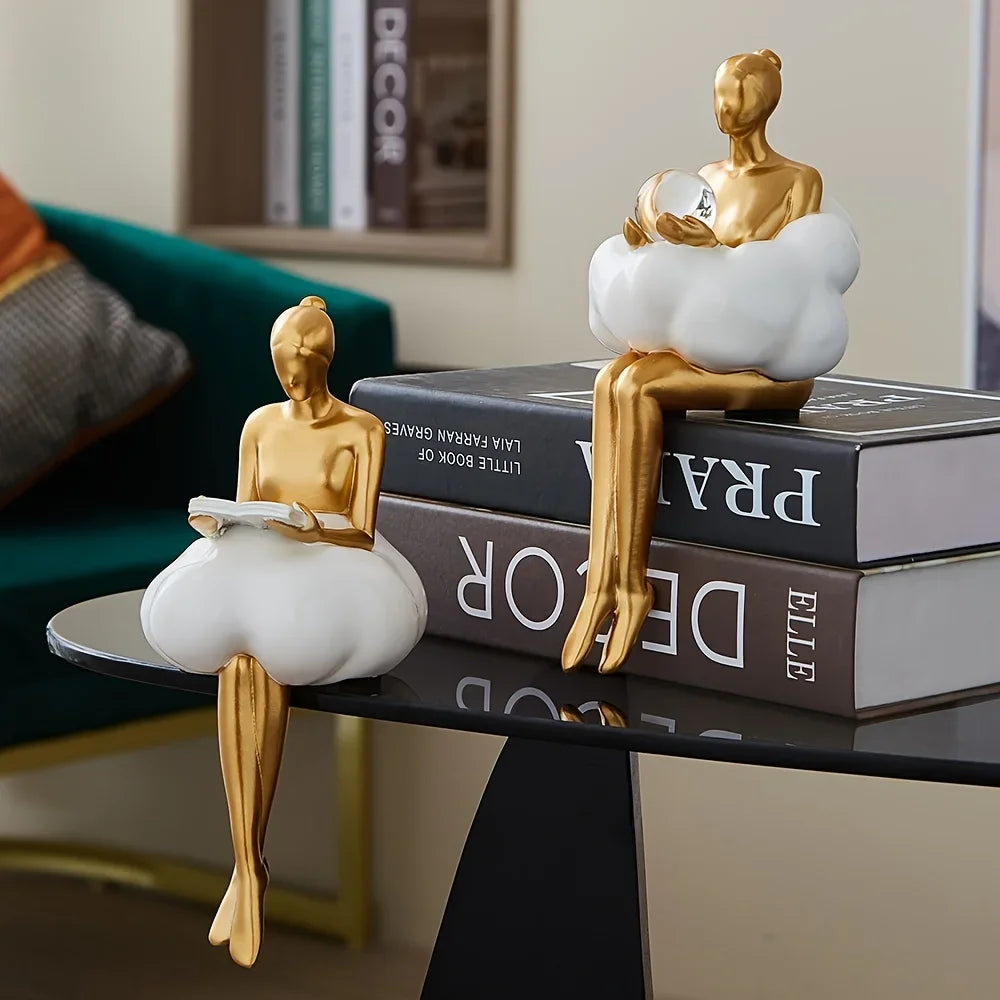 Modern Resin Cloud Girl Sculpture Tabletop Ornament for Home Decor
