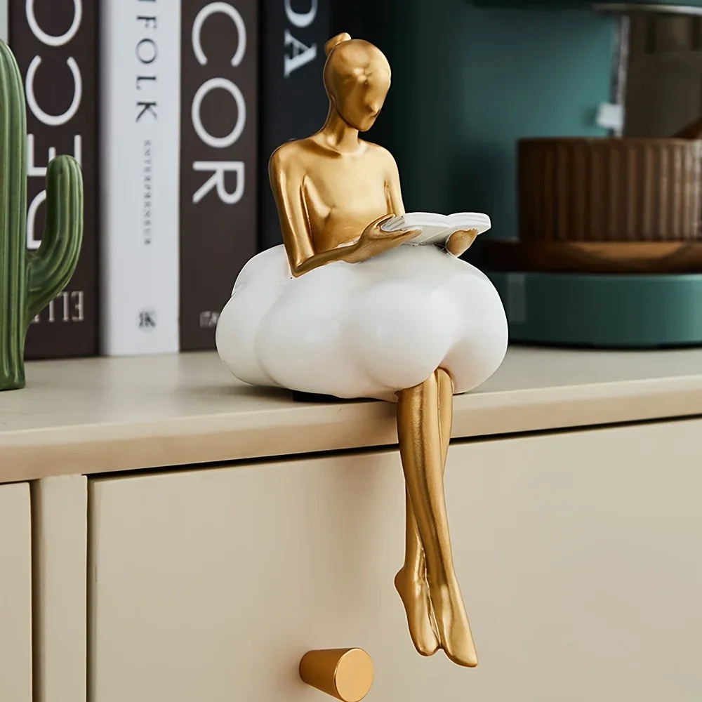 Modern Resin Cloud Girl Sculpture Tabletop Ornament for Home Decor