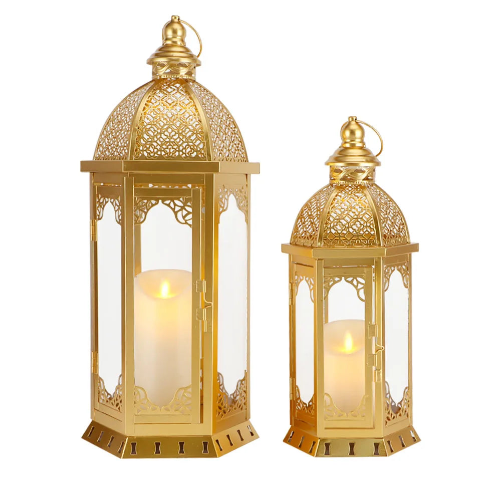 Vintage Gold Metal Candle Lantern Tabletop Ornament for Home Decor