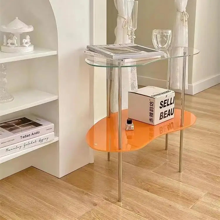 2-Tier Acrylic Coffee Table with Metal Frame for Living Room