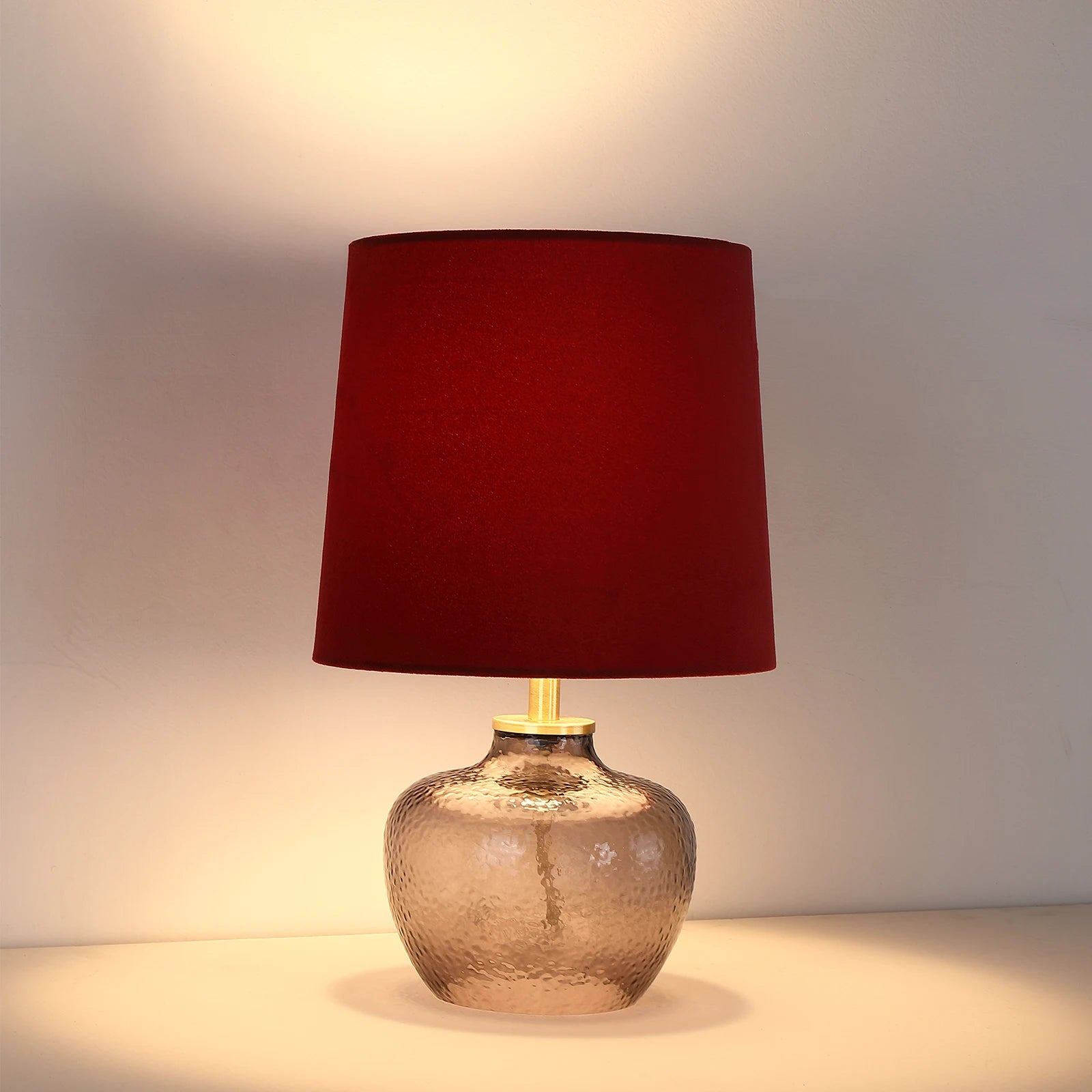Modern Minimalist 15-Inch Glass Table Lamp Smoky Gray Velvet Red Shade