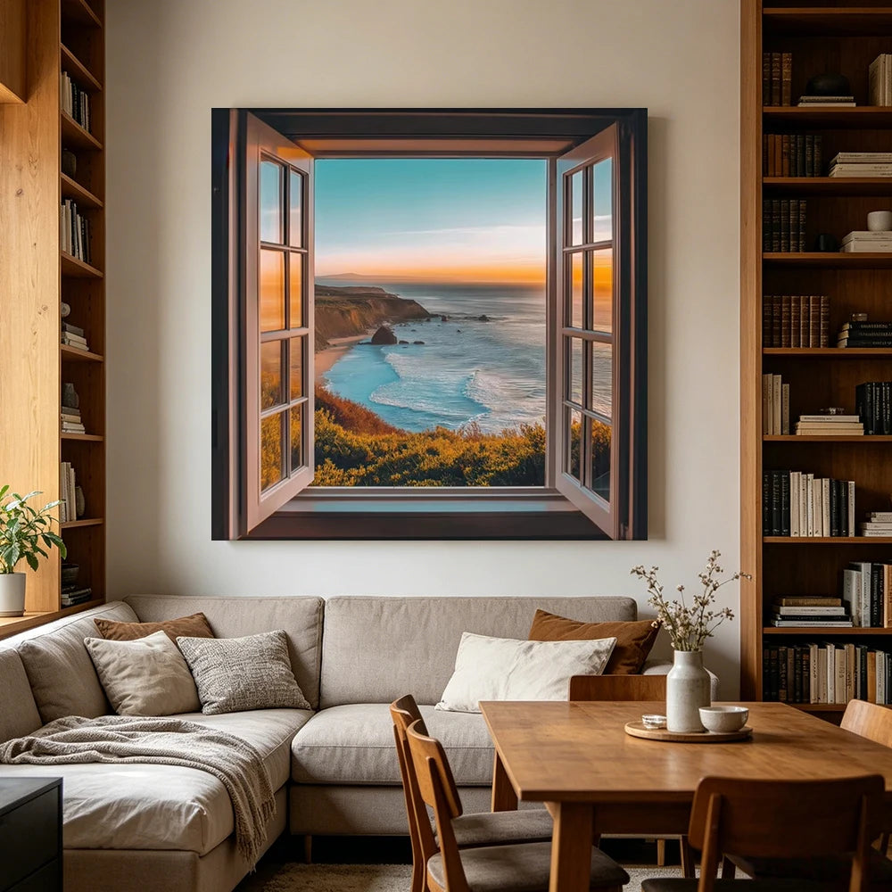 Modern 3D Open Window Landscape Canvas Painting Poster for Home Decor
