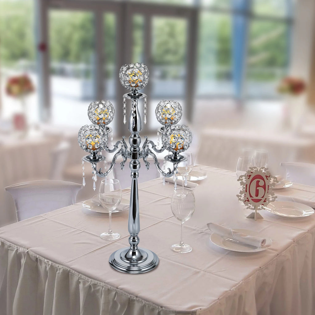 Modern 5 Arms Crystal Candlestick Holder Tabletop Ornament for Home Decor