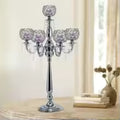 Modern 5 Arms Crystal Candlestick Holder Tabletop Ornament for Home Decor